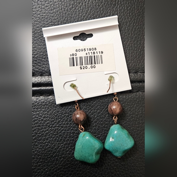 Ann Taylor Loft Aqua and Wood Earrings New - Picture 2 of 2